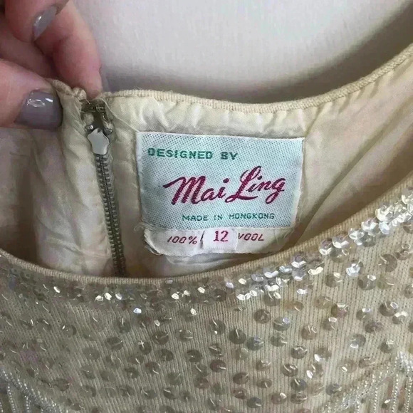 100% wool silk lined ivory vintage top sequins beaded detail|12 fairy SWIFTY - Picture 5 of 6